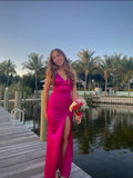 Niulatu Mermaid Straps Pink Satin Prom Dresses Long Party Dress SD2285