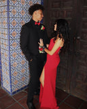 Niulatu Mermaid Strapless Slit Red Prom Dresses Long Party Dress SD2286