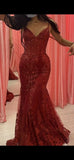 Niulatu Mermaid Spaghetti Straps Burgundy Lace Prom Dresses Long Party Dress SD2287