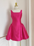 Niulatu A line Straps Hot Pink Satin Short Homecoming Dresses Birthday Outfits SD228