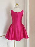 Niulatu A line Straps Hot Pink Satin Short Homecoming Dresses Birthday Outfits SD228