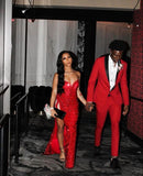 Niulatu Mermaid Strapless Slit Red Sequin Prom Dresses Long Party Dress SD2290