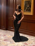 Niulatu Mermaid Sweetheart Sequin Slit Black Long Prom Dresses Party Dress SD2291