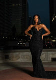 Niulatu Mermaid Sweetheart Sequin Slit Black Long Prom Dresses Party Dress SD2291