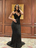 Niulatu Mermaid Sweetheart Sequin Slit Black Long Prom Dresses Party Dress SD2291