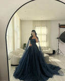 Niulatu Ball Gown Navy Blue Tulle Long Sequin Prom Dresses Long Party Dress SD2292