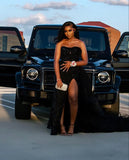 Niulatu Sheath Strapless Sequin Slit Black Long Prom Dresses Party Dress SD2293