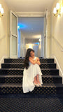Niulatu A Line Scoop Neckline White Chiffon Long Prom Dresses Party Dress SD2297