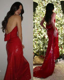 Niulatu Mermaid Strapless Sequin Red Prom Dresses Long Party Dress SD2298