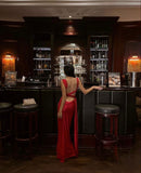 Niulatu Mermaid Straps Backless Satin Red Prom Dresses Long Party Dress SD2299