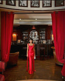 Niulatu Mermaid Straps Backless Satin Red Prom Dresses Long Party Dress SD2299