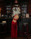 Niulatu Mermaid Straps Backless Satin Red Prom Dresses Long Party Dress SD2299