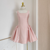 Niulatu A line Straps Light Pink Satin Short Homecoming Dresses Birthday Outfits SD229