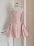 Niulatu A line Straps Light Pink Satin Short Homecoming Dresses Birthday Outfits SD229
