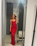 Niulatu Mermaid Straps Sequin Red Prom Dresses Long Party Dress SD2300