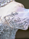Niulatu Mermaid Off The Shoulder Tulle Silver Beads Long Prom Dresses Formal Evening Dress SD2311