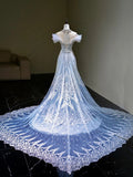 Niulatu Mermaid Off The Shoulder Tulle Silver Beads Long Prom Dresses Formal Evening Dress SD2311