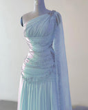 Niulatu Sheath One Shoulder Pink Long Chiffon Evening Gown Prom Dresses SD2314