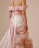 Niulatu Mermaid Strapless Pink Long Floral Prom Dresses Party Dress SD2318