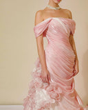 Niulatu Mermaid Strapless Pink Long Floral Prom Dresses Party Dress SD2318