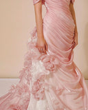 Niulatu Mermaid Strapless Pink Long Floral Prom Dresses Party Dress SD2318