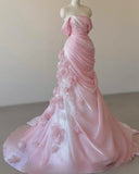 Niulatu Mermaid Strapless Pink Long Floral Prom Dresses Party Dress SD2318