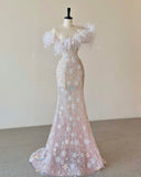Niulatu Mermaid Sweetheart Pink Lace Long Floral Prom Dresses Party Dress SD2319