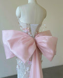 Niulatu Mermaid Strapless Pink Sequin Long Floral Prom Dresses Party Dress SD2319