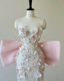 Niulatu Mermaid Strapless Pink Sequin Long Floral Prom Dresses Party Dress SD2319