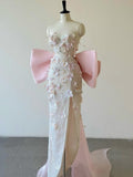 Niulatu Mermaid Strapless Pink Sequin Long Floral Prom Dresses Party Dress SD2319
