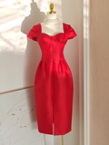 Niulatu A line Sweetheart Red Satin Knee Length Homecoming Dresses Birthday Outfits SD231