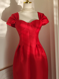 Niulatu A line Sweetheart Red Satin Knee Length Homecoming Dresses Birthday Outfits SD231