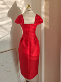 Niulatu A line Sweetheart Red Satin Knee Length Homecoming Dresses Birthday Outfits SD231