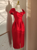 Niulatu A line Sweetheart Red Satin Knee Length Homecoming Dresses Birthday Outfits SD231
