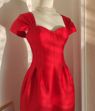 Niulatu A line Sweetheart Red Satin Knee Length Homecoming Dresses Birthday Outfits SD231