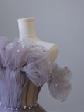 Niulatu A line Off The Shoulder Light Grape Tulle Long Prom Dresses Evening Gowns SD2321