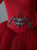 Niulatu Ball Gown Strapless Burgundy Tulle Long Prom Dresses Evening Gowns SD2322