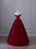 Niulatu Ball Gown Strapless Burgundy Tulle Long Prom Dresses Evening Gowns SD2322