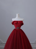 Niulatu Ball Gown Strapless Burgundy Tulle Long Prom Dresses Evening Gowns SD2322