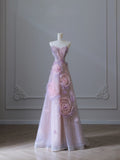 Niulatu Ball Gown Sweetheart Pink Floral Tulle Long Prom Dresses Evening Gowns SD2323