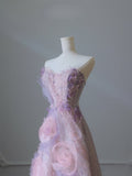 Niulatu Ball Gown Sweetheart Pink Floral Tulle Long Prom Dresses Evening Gowns SD2323