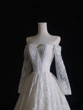Niulatu A line Off The Shoulder White Lace Long Sleeves Wedding Dresses Bridal Dress SD2327