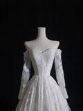 Niulatu A line Off The Shoulder White Lace Long Sleeves Wedding Dresses Bridal Dress SD2327