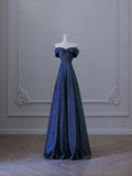 Niulatu A Line Off The Shoulder Blue Sequin Long Prom Dresses Evening Gowns SD2328