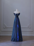 Niulatu A Line Off The Shoulder Blue Sequin Long Prom Dresses Evening Gowns SD2328
