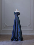 Niulatu A Line Off The Shoulder Blue Sequin Long Prom Dresses Evening Gowns SD2328