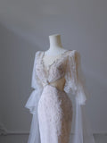 Niulatu Mermaid Long Sleeves Pink Prom Dresses Evening Gowns SD2330