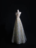 Niulatu A line Sweetheart Tulle Floral Long Prom Dresses Evening Gowns SD2332