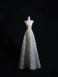 Niulatu A line Sweetheart Tulle Floral Long Prom Dresses Evening Gowns SD2332