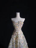 Niulatu A line Sweetheart Tulle Floral Long Prom Dresses Evening Gowns SD2332